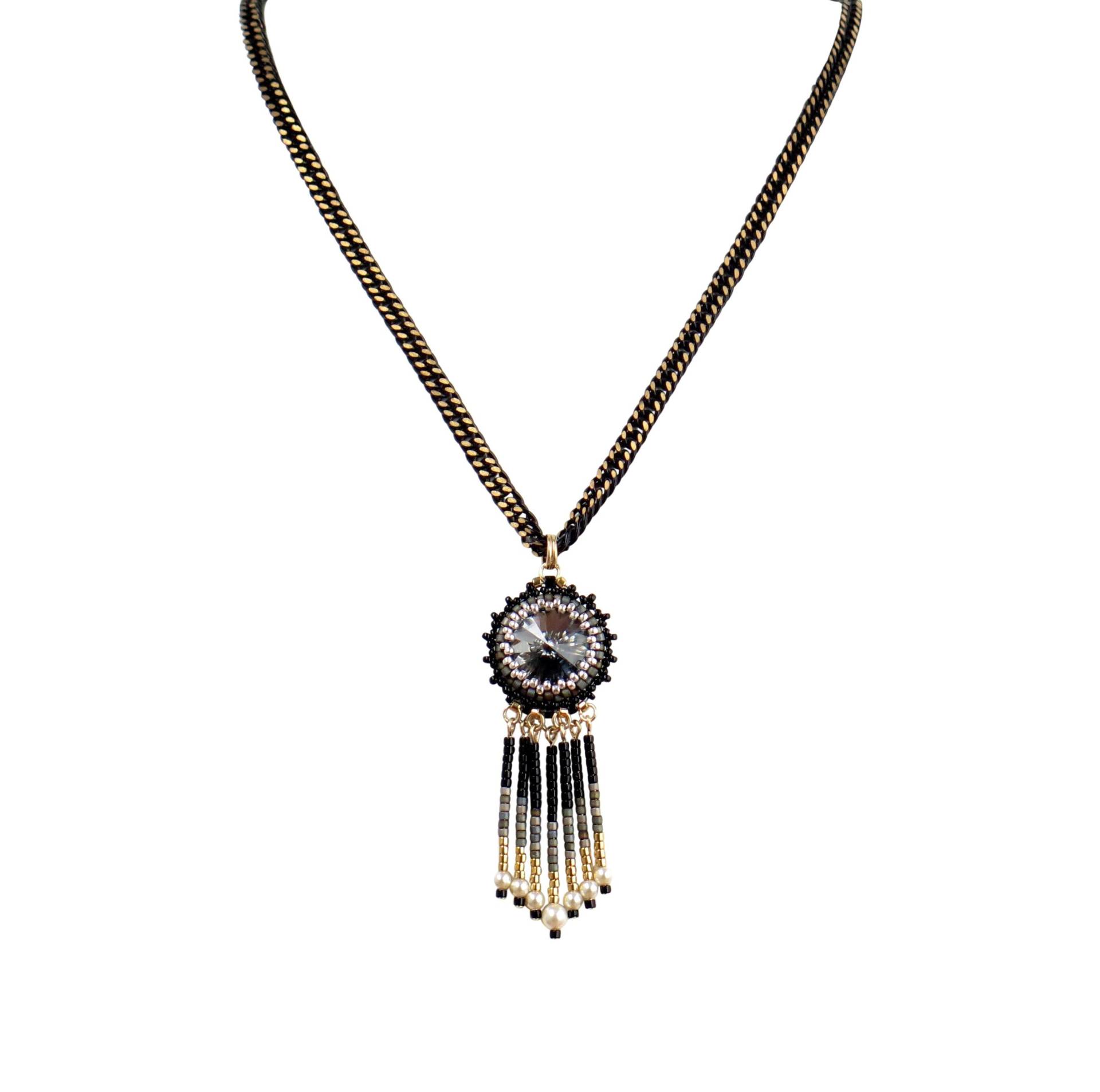 Blake Und Gold Fransen Halskette Für Frauen, Perlen Quaste Swarovski Kristall Boho Chic von LioraBJewelry