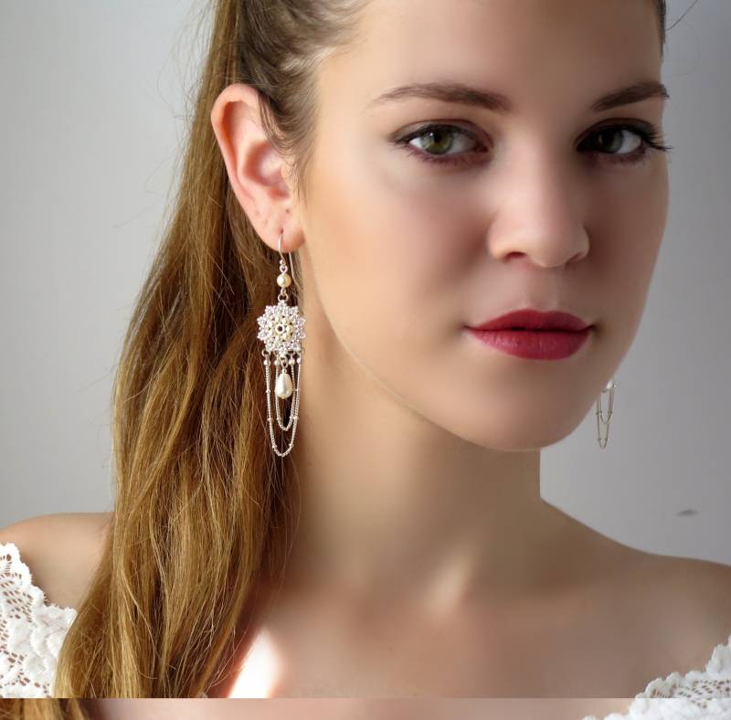 Chandelier Perlohrringe, Perlohrringe Für Bräute von LioraBJewelry