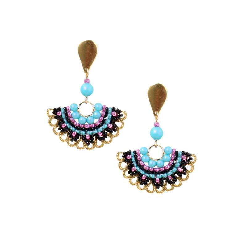 Baumeln Sie Schwarze Und Rosa Ohrstecker, Große Post Fächer Ohrringe, Perlen Ohrstecker Handgemachte Ohrringe von LioraBJewelry