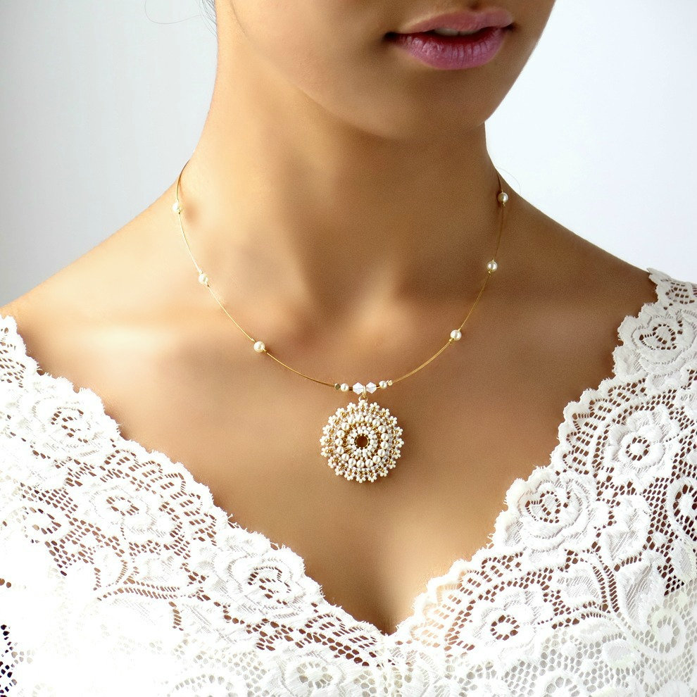 Halskette Mit Perlenanhänger, Brautschmuck von LioraBJewelry