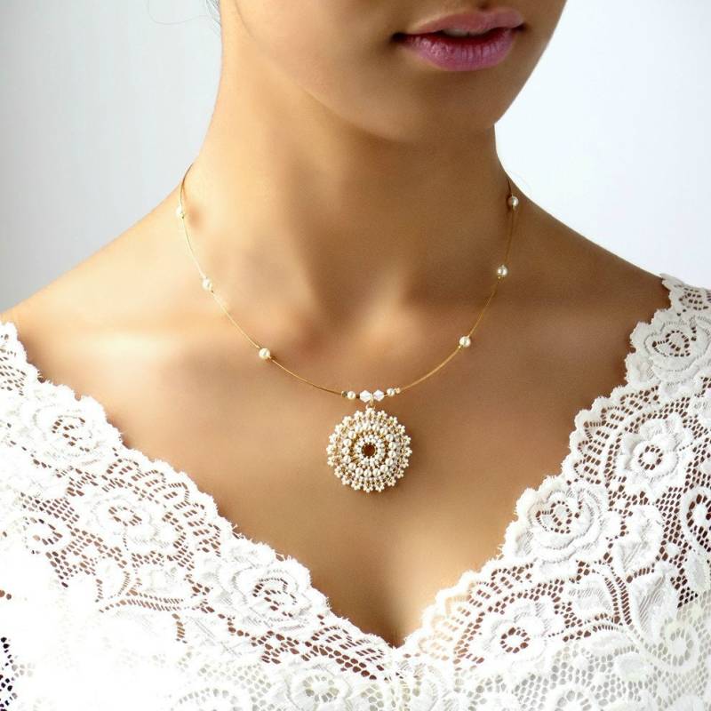 Halskette Mit Perlenanhänger, Brautschmuck von LioraBJewelry