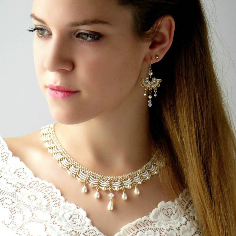 Hochzeit Halskette Set, Braut Und Ohrringe Schmuck-Sets Für Braut, Chandelier Hochzeit, Perle von LioraBJewelry