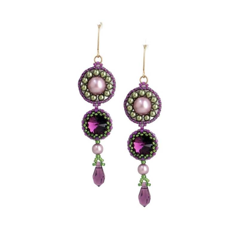 Lila Und Grüne Swarovski Kristall Ohrringe, Handgemachte Lange Tropfen Perlen Ohrringe Für Frauen von LioraBJewelry