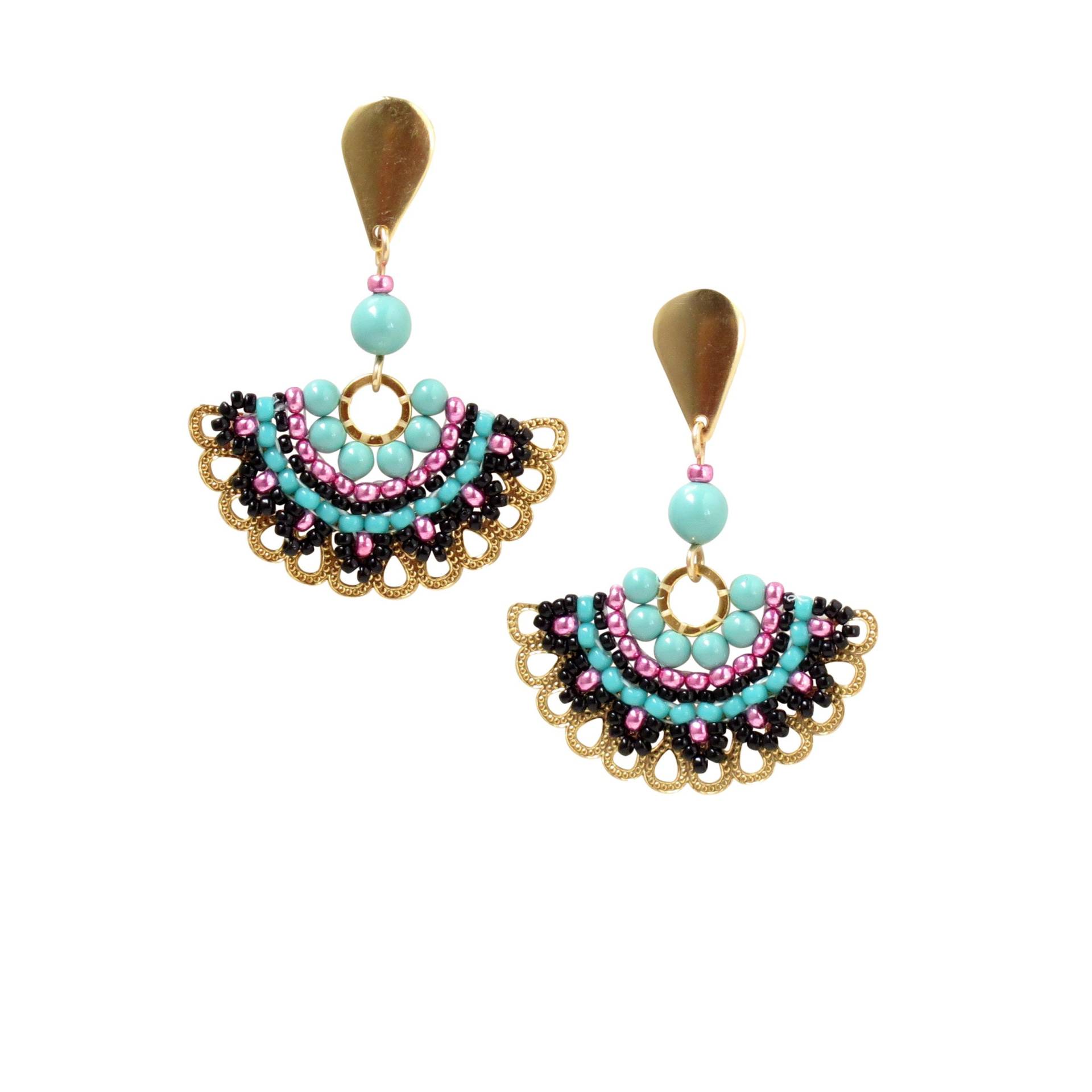 Ohrstecker, Lange Ohrstecker Für Frauen, Große Einzigartige Fächer Ohrringe, Perlenohrring, Ungewöhnliche Ohrringe von LioraBJewelry