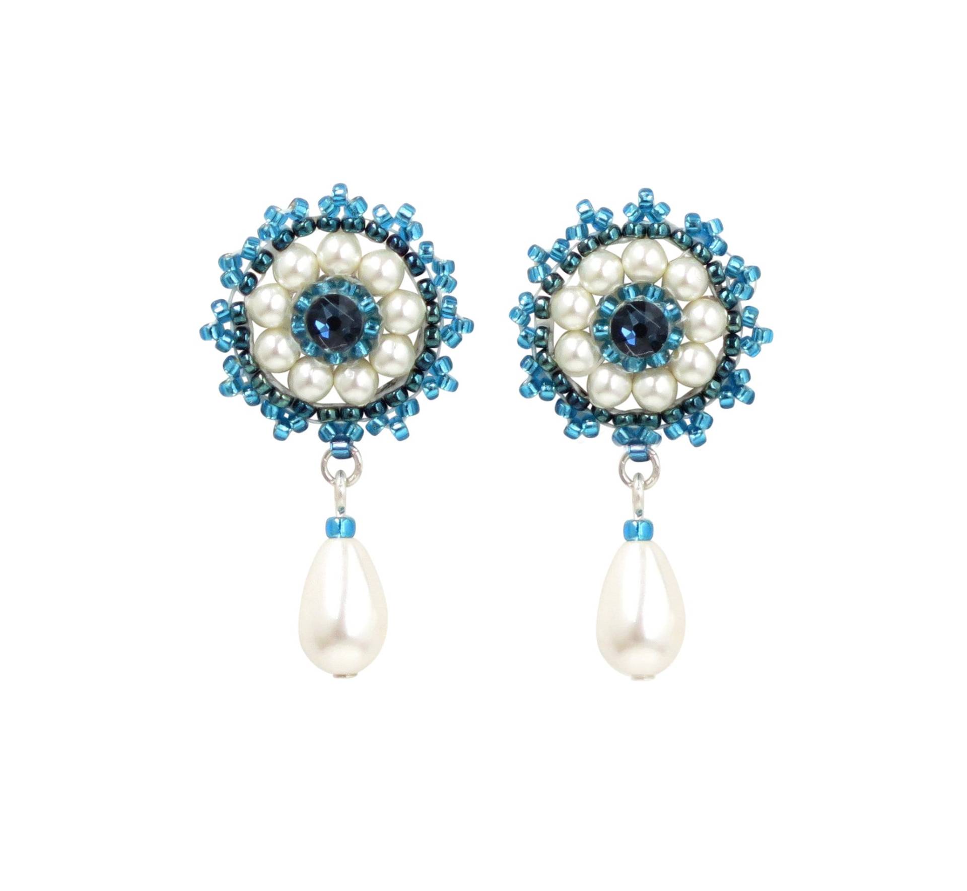 Ohrstecker Ohrringe, Blaue - Weisse Ohrringe von LioraBJewelry