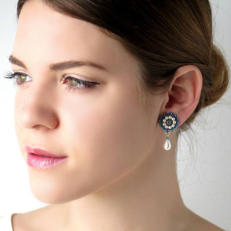 Ohrstecker Ohrringe, Blaue - Weisse Ohrringe von LioraBJewelry