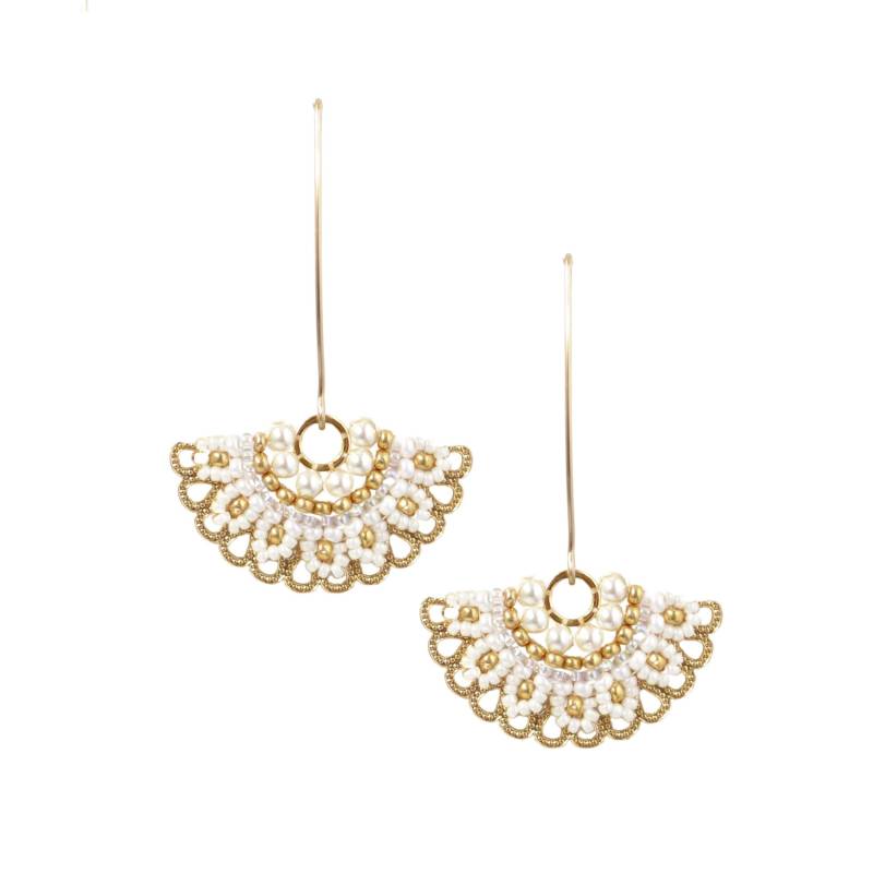 Perlen Hochzeit Ohrringe Für Bräute, Braut Gold, Perlenfächer Ohrringe, Lange Brautjungfer, Baumeln Frauen von LioraBJewelry