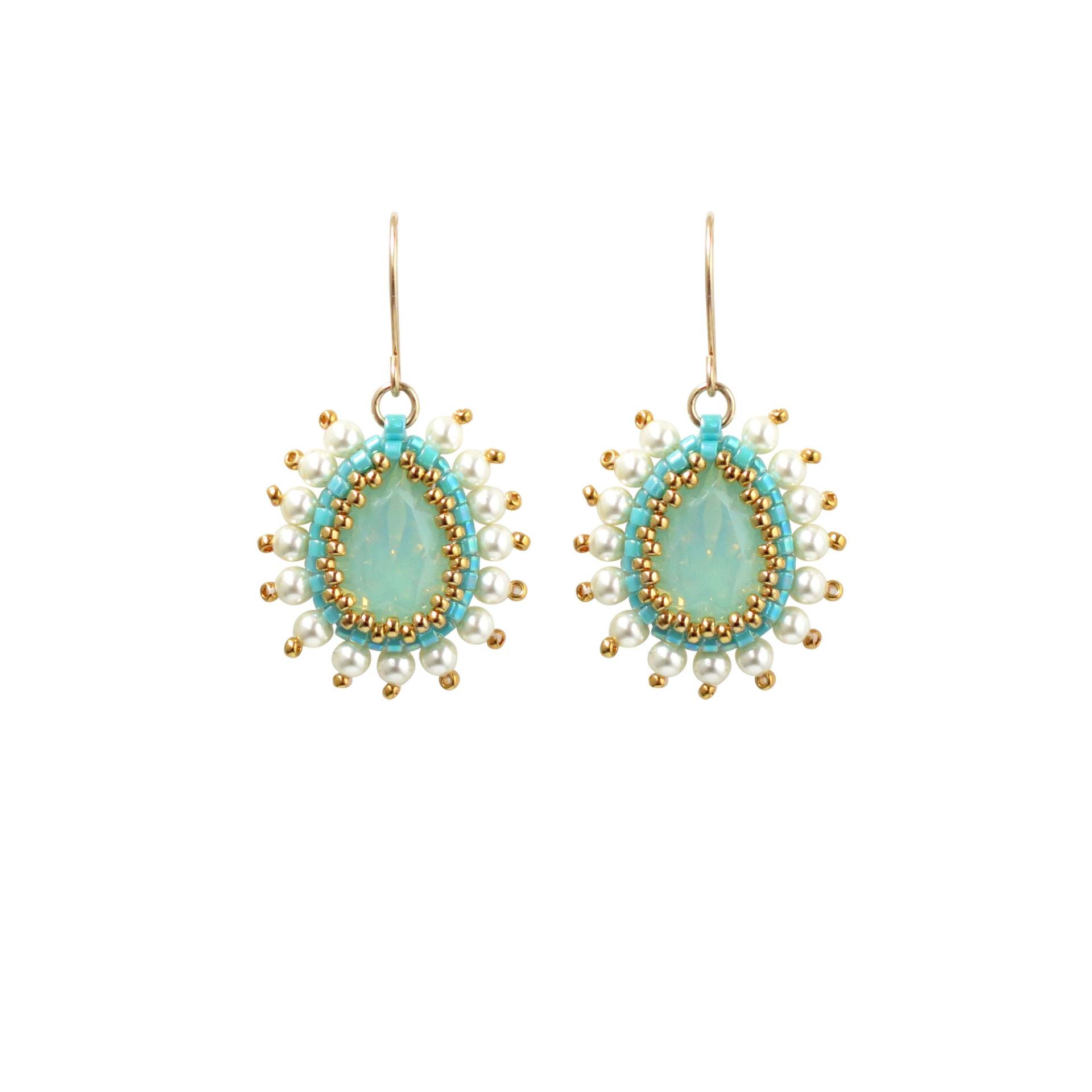 Swarovski Tropfenohrringe, Türkis Und Perlenohrringe Gold, Kristallohrringe, Hochzeitohrringe, Muttergeschenk Der Tochter von LioraBJewelry