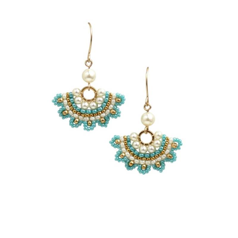 Türkis Und Perle Ohrringe Gold, Hochzeit, Fächer Ohrringe, Rocailles Perlen Ohrring, Handgemachte von LioraBJewelry