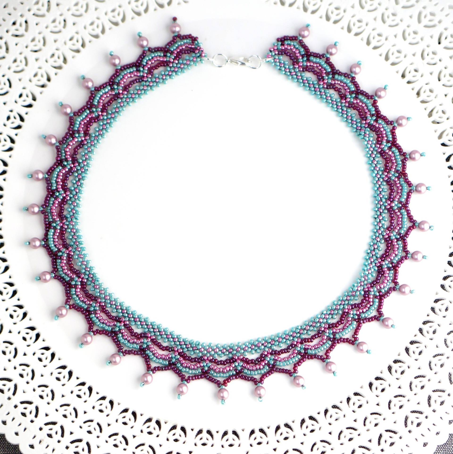 statement Halskette Rosa Und Türkis Perlen, Bunte Swarovski Perle Halskette, Modeschmuck Für Frauen von LioraBJewelry