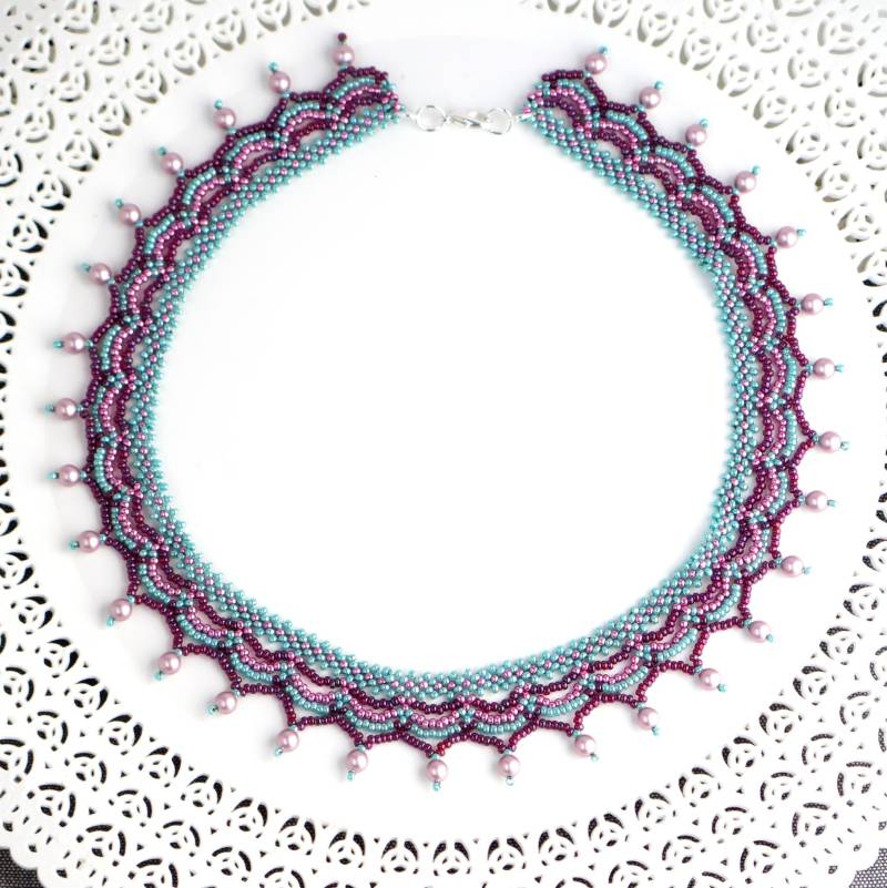 statement Halskette Rosa Und Türkis Perlen, Bunte Swarovski Perle Halskette, Modeschmuck Für Frauen von LioraBJewelry