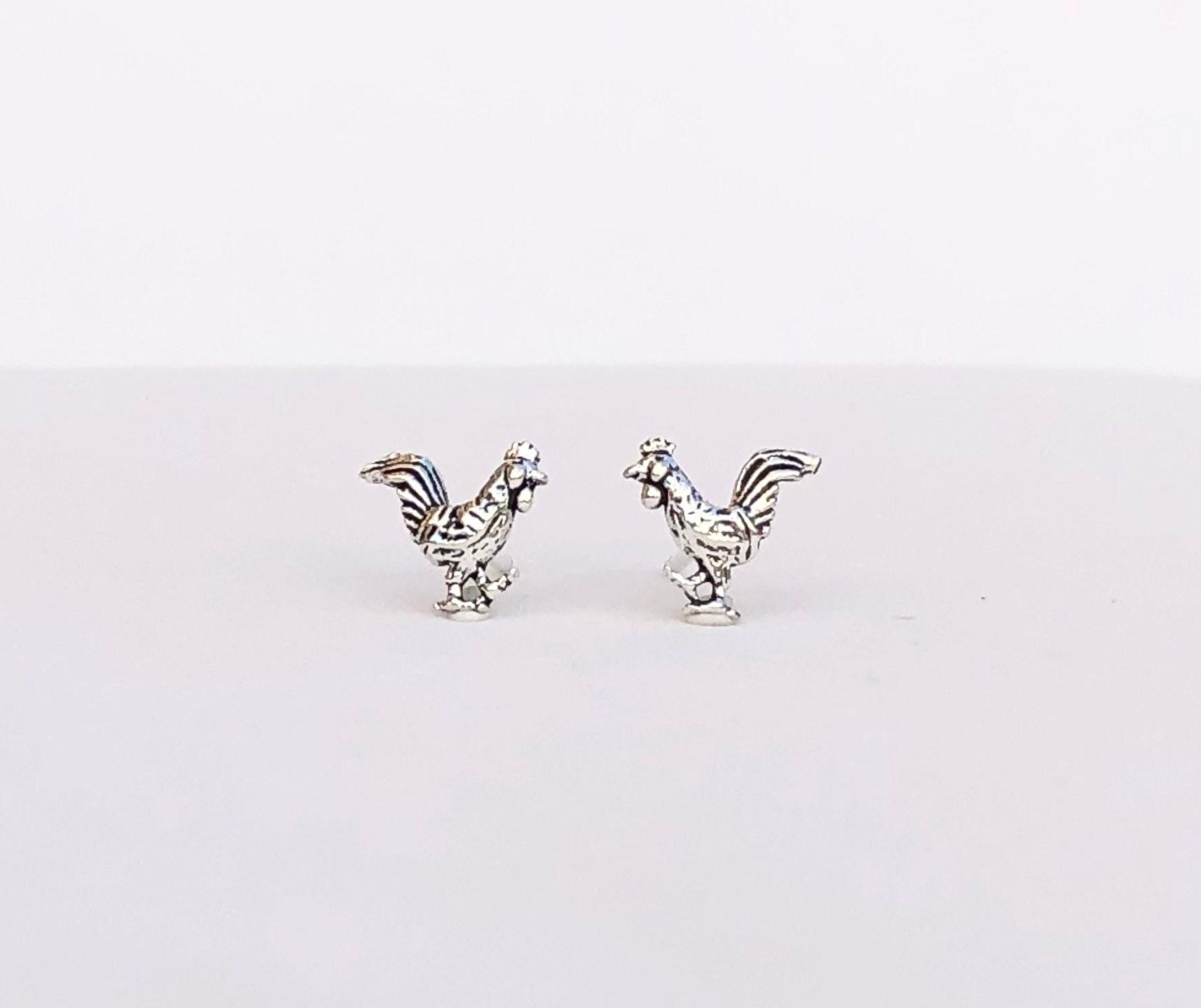 925 Sterling Silber Hahn Ohrringe, Huhn Ohrstecker, Kind Tier Huhn, Küken von Liorajewelryhouse