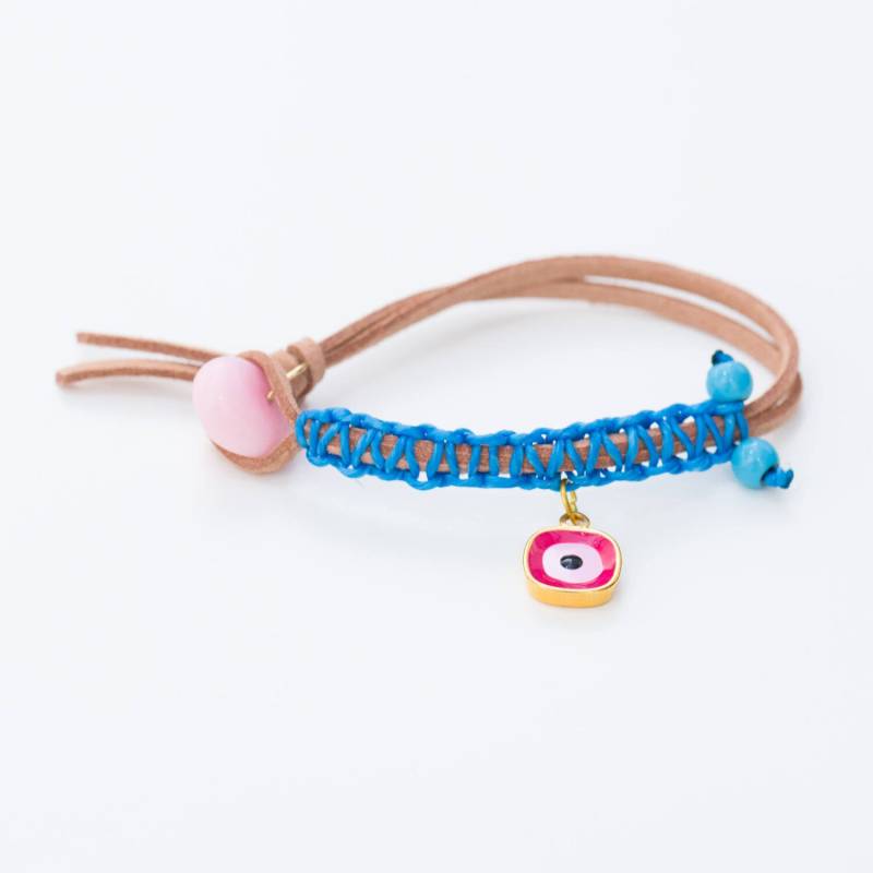 Braunes Wildleder Evil Eye Armband Pink Jade Charm von LiosiDesigns