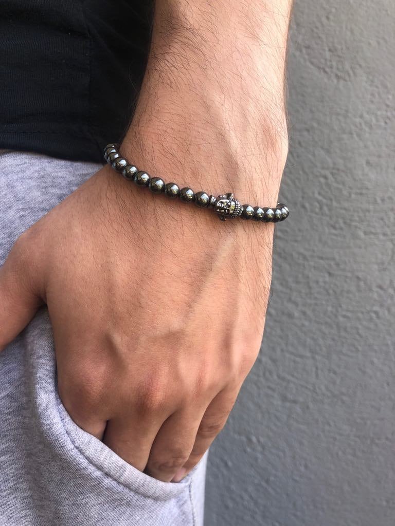 Buddha Armband Hämatit Herren Dunkelgraue Perlen Handgelenk Mala von LiosiDesigns