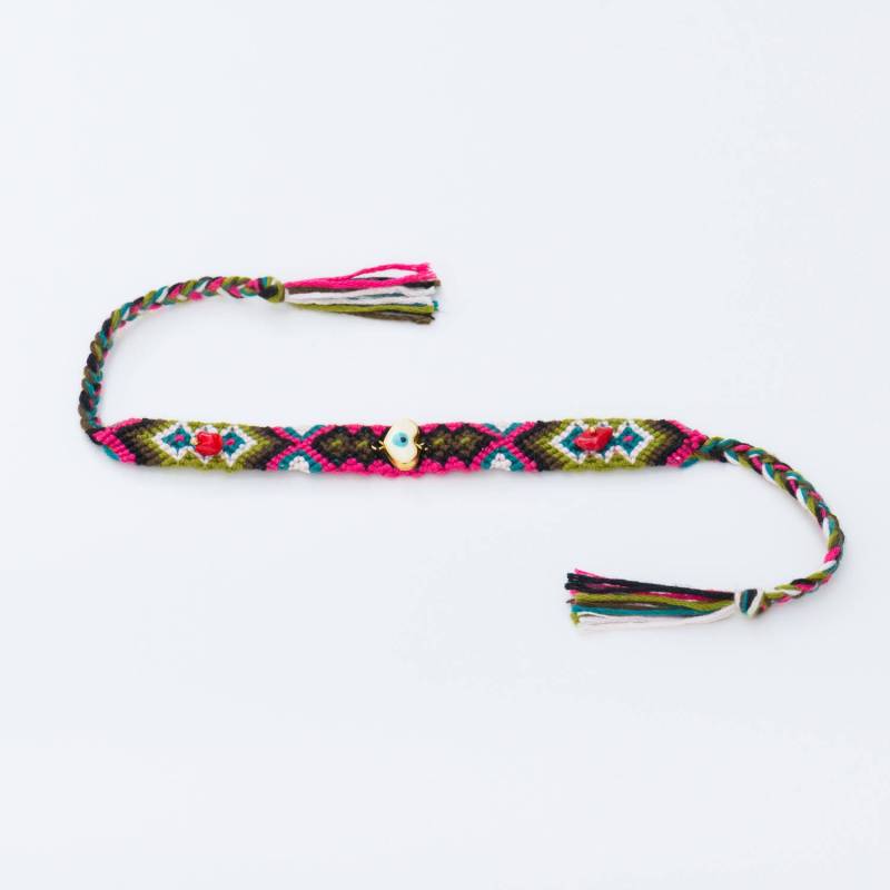 Herz Anhänger Freundschaftsarmband Bunt Gewebte Borte, Boho Beach Style von LiosiDesigns