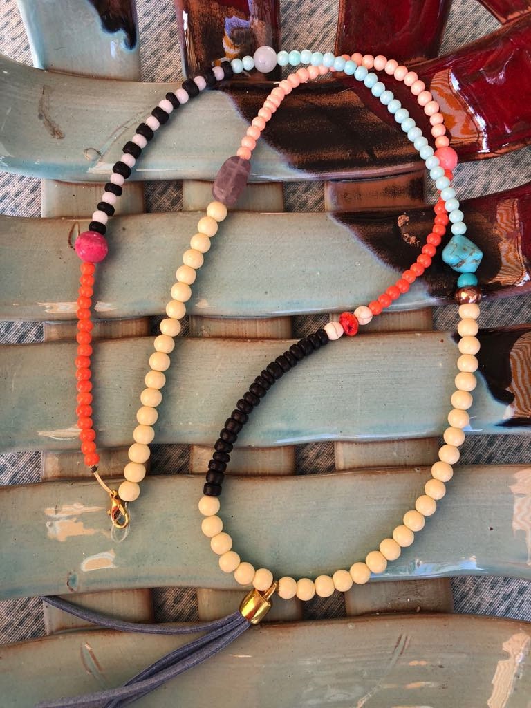 Lange Perlen Quastenkette Boho Edelstein Schmuck von LiosiDesigns