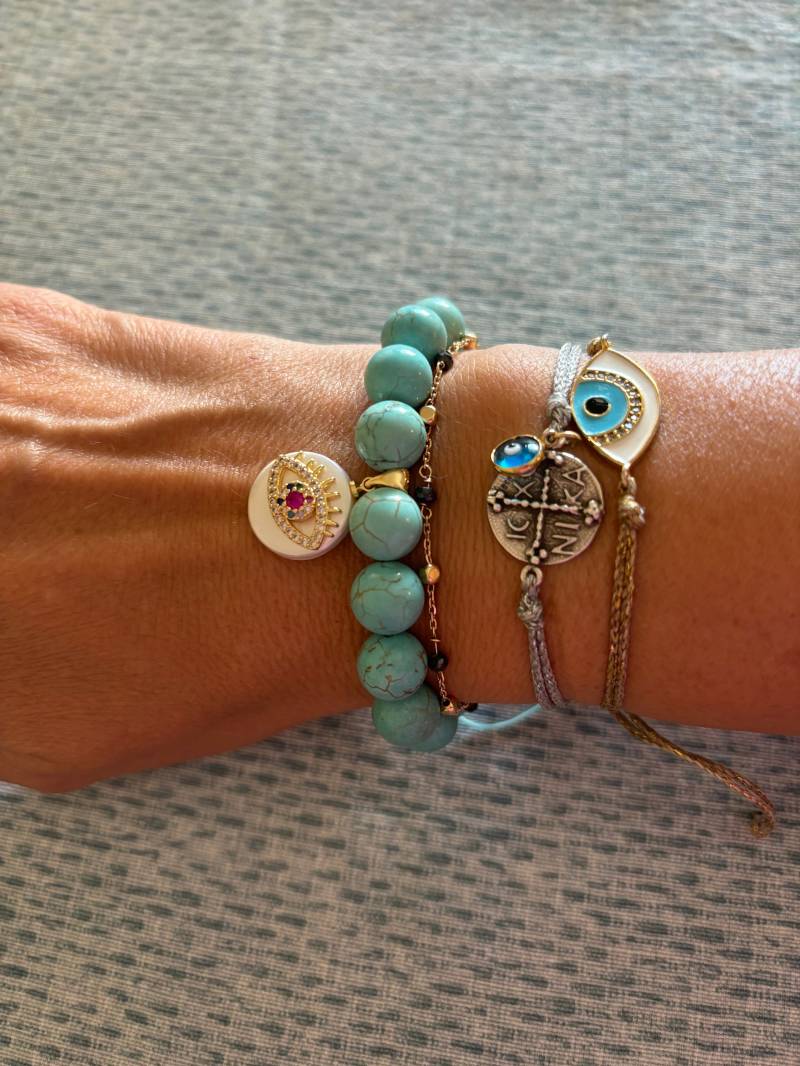 Türkis Perlen Armband Evil Eye Charm, Boho Schmuck von LiosiDesigns