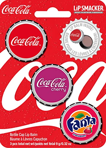 Lip Smacker Coca-Cola Kollection, Lippenbalsam, 3er Lip Balm Set in Geschmacksrichtungen Klassische Cola, Kirsch-Cola und Fanta-Erdbeere, feuchtigkeitsspendende und erfrischende Lippenpflege von Lip Smacker