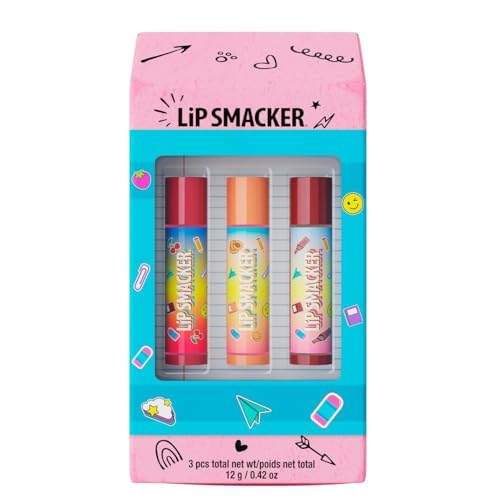Lip Smacker, Back to School Collection, Eraser Box Lip Balm Trio, 3-teiliges Lippenbalsam-Set für Kinder, Geschenkset zum Schulbeginn in Radiererform, Lippenpflege in Leckeren Geschmacksrichtungen von Lip Smacker