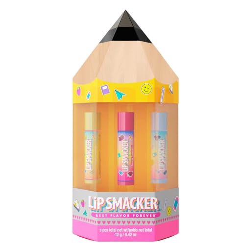 Lip Smacker, Back to School Collection, Pencil Box Lip Balm Trio, 3-teiliges Lippenbalsam-Set für Kinder, Geschenkset zum Schulbeginn in Bleistiftform, Lippenpflege in Leckeren Geschmacksrichtungen von Lip Smacker