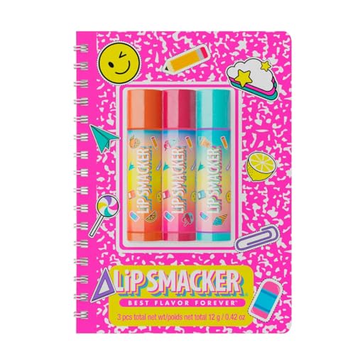 Lip Smacker, Back to School Collection, Spiral Notebook Lip Balm Trio, 3-teiliges Lippenbalsam-Set für Kinder mit Niedlichem Notizbuch, Lippenpflege in Leckeren Geschmacksrichtungen, Pink von Lip Smacker