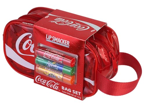 Lip Smacker Coca-Cola Handy Bag Set, 3 Lippenbalsame für Kinder mit Originalem Coca-Cola-Geschmack, Transparent und Feuchtigkeitsspendend von Lip Smacker