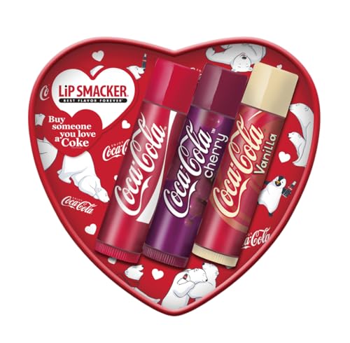Lip Smacker Coca-Cola Heart Lip Balm Set, 3 Lippenbalsame für Kinder mit Originalem Coca-Cola-Geschmack, Transparent und Feuchtigkeitsspendend von Lip Smacker