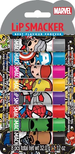 Lip Smacker Marvel Collection, The Avengers Party Set, 8 Aromatisierte Lippenbalsame für Kinder, inspiriert von den Avengers-Superhelden, -Feuchtigkeitsspendend und Erfrischend von Lip Smacker