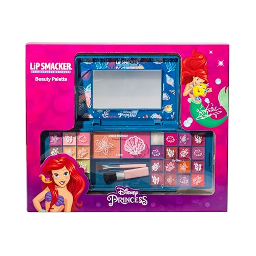 Lip Smacker Princess Ariel Beauty Palette, Make-up Geschenkset mit Buntem Lipgloss, Cremes, Rouge und Bronzer für den Perfekten Prinzessinnen-Look, Inkl. Zubehör von Lip Smacker