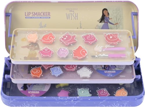 Lip Smacker Wish Triple Layer Beauty Tin, Disney Wish Inspiriertes Schminkset mit Lipgloss, Cremes, Beauty-Accessoires und Aufklebern, Disney Prinzessinnen-Geschenke von Lip Smacker