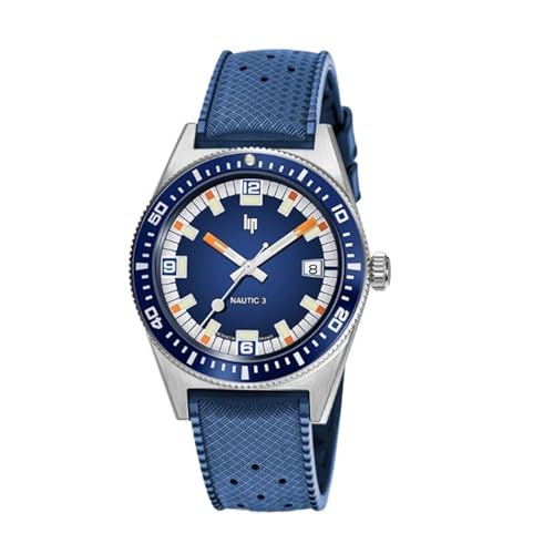 Lip Armbanduhr Nautic 3 – Automatik 39 mm – Gummi blau von Lip