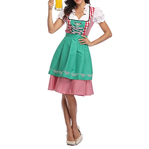 Lipeed Dirndl Damen Midi Oktoberfest Trachtenkleid, Oktoberfest Damen Outfit, Dirndl Kleid mit Schürze Maid Uniform Anzug, Kostüm-Set perfekt Fasching Karneval Oktoberfest von Lipeed