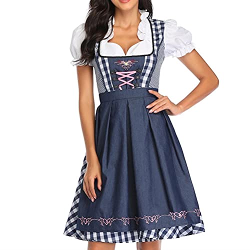 Lipeed Dirndl Damen Midi Oktoberfest Trachtenkleid, Oktoberfest Damen Outfit, Dirndl Kleid mit Schürze Maid Uniform Anzug, Kostüm-Set perfekt Fasching Karneval Oktoberfest von Lipeed