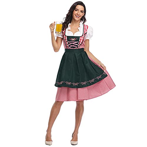 Lipeed Dirndl Damen Midi Oktoberfest Trachtenkleid, Oktoberfest Damen Outfit, Dirndl Kleid mit Schürze Maid Uniform Anzug, Kostüm-Set perfekt Fasching Karneval Oktoberfest von Lipeed