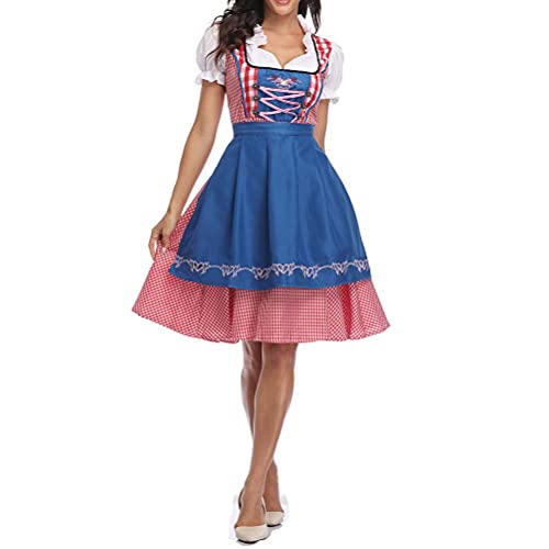 Lipeed Dirndl Damen Midi Oktoberfest Trachtenkleid, Oktoberfest Damen Outfit, Dirndl Kleid mit Schürze Maid Uniform Anzug, Kostüm-Set perfekt Fasching Karneval Oktoberfest von Lipeed