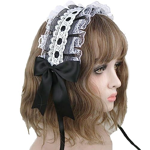 Gothic Lolita Stirnband Damen Mädchen Maid Cosplay Haare Hoop Lolita Süße Bögen Kopfbedeckung Vintage Spitze Haarband Accessoires von Lipfer