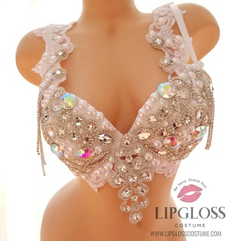 Weißes Kristall-Bh-Top, Strass-Bh, Strass-Top, Individueller Bh, Rave-Bh, Brautjungfer, Braut, Schneekönigin, Bachelorette von LipglossCostume
