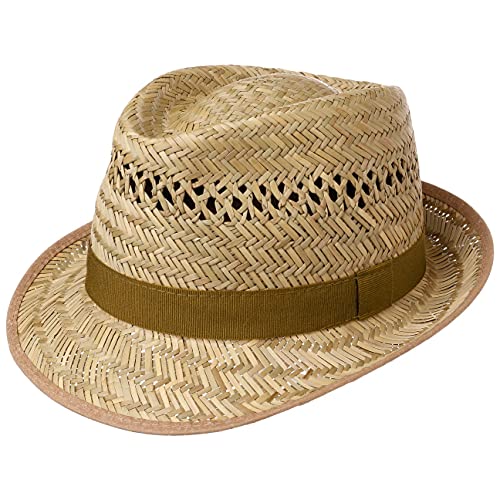 Lipodo Airy Trilby Strohhut Damen Herren Made in Italy 100% Stroh Breite Ripsbandgarnitur Stoff Sommer Strand Fedora Frühjahr Sommer Natur M (56-57 cm) von Lipodo