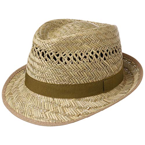 Lipodo Airy Trilby Strohhut Damen Herren Made in Italy 100% Stroh Breite Ripsbandgarnitur Stoff Sommer Strand Fedora Frühjahr Sommer Natur S (54-55 cm) von Lipodo