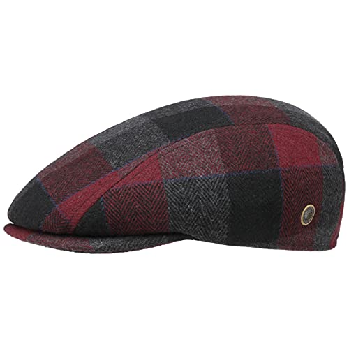 Lipodo Arendano Flatcap Herren Schiebermütze Wollanteil Karierte Wintermütze Fischgrät-Elemente Wärmendes Futter Schirmlänge 4,5 cm Herbst Winter rot M (57-58 cm) von Lipodo