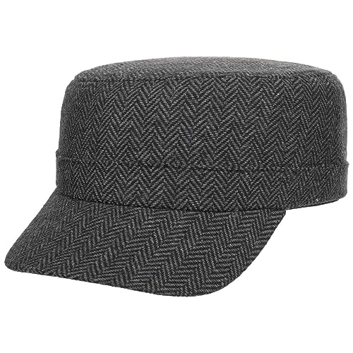 Lipodo Armycap Herringbone Schirmkappe Wolle Military-Look Sportkappe Herren Damen Herbst Winter schwarz-grau One Size von Lipodo