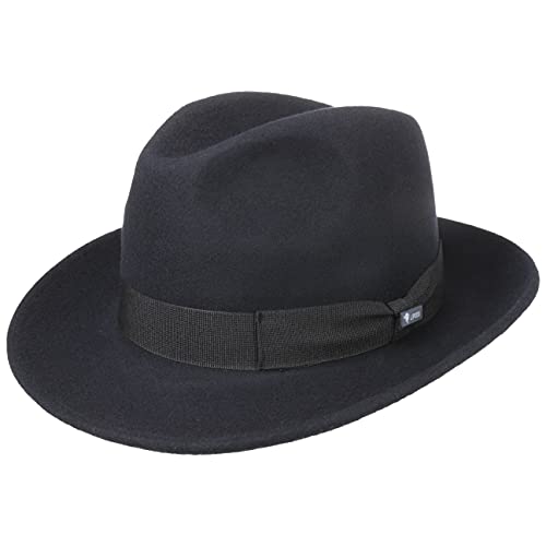 Lipodo Basic Bogart Filzhut - Bogarthut aus 100% Wollfilz - Wollfilzhut Damen/Herren - Fedora Made in Italy - Hut Sommer/Winter - Wollhut dunkelblau XL (60-61 cm) von Lipodo