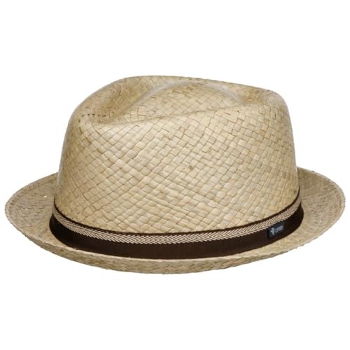 Lipodo Bemiro Player Strohhut Made in Italy Damen Herren Geflochtener Playerhut mit Garniturband Pork-Pie aus Stroh Unifarbener Trilby Frühjahr Sommer Natur-braun M (56-57 cm) von Lipodo