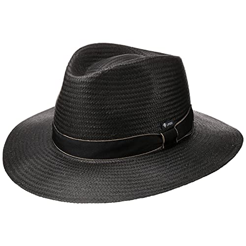 Lipodo Black Traveller Strohhut Damen/Herren (Kopfhöhe ca. 10 cm) - Made in Italy - Sonnenhut aus 100% Papierstroh - Herrenhut mit Ripsband - Strandhut Frühjahr/Sommer schwarz M (56-57 cm) von Lipodo