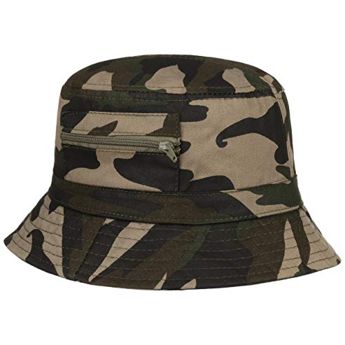 Lipodo Camouflage Bucket Fischerhut Damen/Herren (55-60 cm) - Anglerhut mit Reißverschluss-Taschen - Bucket Hat aus Baumwolle - Stoffhut in Camouflage-Muster Frühjahr/Sommer Camouflage L (59-60 cm) von Lipodo