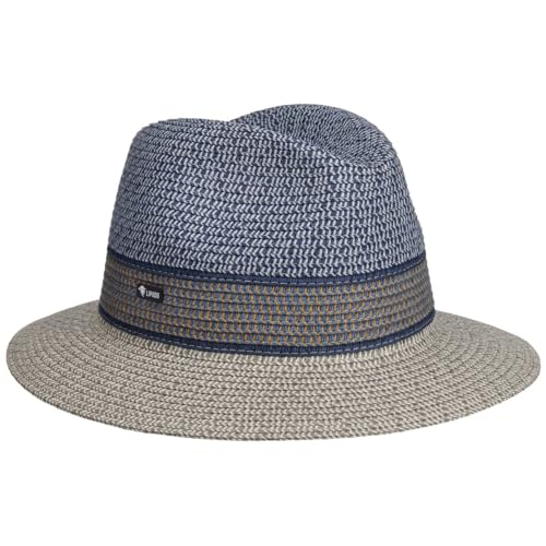 Lipodo Cardello Traveller Strohhut Naturfarbener Herrenhut mit Muster Made in Italy Leicht Atmungsaktiv Herren Frühjahr Sommer grau-blau S (54-55 cm) von Lipodo