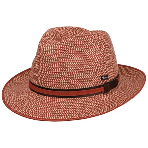Lipodo Carignano Bogart Strohhut Mehrfarbiger Hut Elegante Form Ledergarniturband Made in Italy Herren Frühjahr Sommer Natur-rot L (58-59 cm) von Lipodo