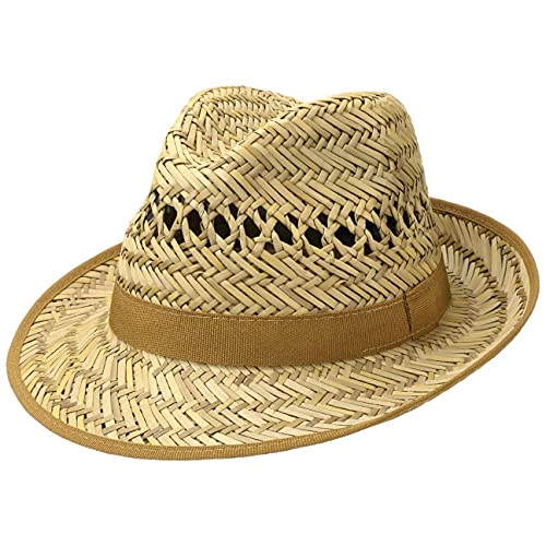 Lipodo Carovigno Vented Crown Hut Damen/Herren - Trilby aus 100% Stroh - Strohhut hergestellt in Italien - Fedora in S (54-55 cm) - Sonnenhut mit Ripsband von Lipodo