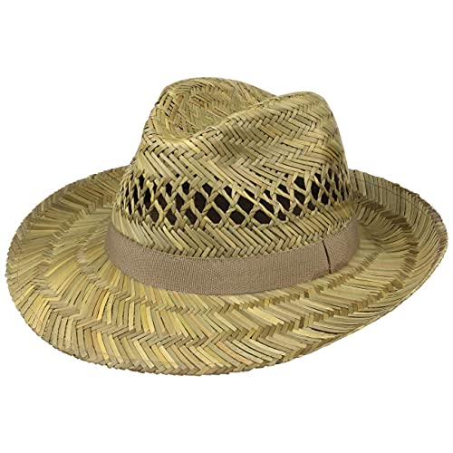 Lipodo Classic Fedora Strohhut - Sommerhut Made in Italy - Bogarthut mit Ripsbandgarnitur - Hut aus Stroh - Sonnenhut Frühjahr/Sommer Natur XL (60-61 cm) von Lipodo