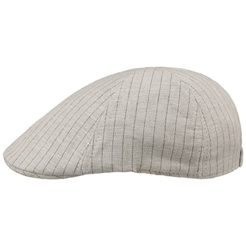 Lipodo Classic Stripes Leinen Flatcap Schirmmütze Schiebermütze Leinencap Baumwollcap Sommercap Herren - mit Schirm, Schirm Frühling-Sommer - L (59-60 cm) beige-meliert von Lipodo